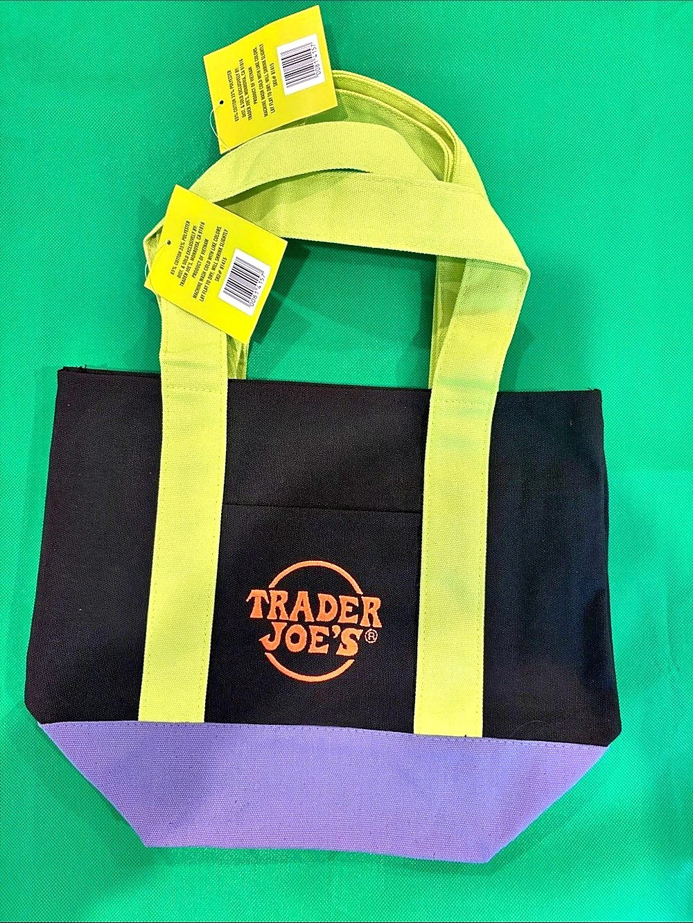 Trader Joe's Trick-or-Treat Mini Canvas Tote Bag Black & Purple